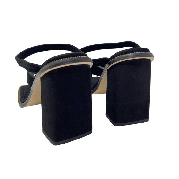 Good American Square Toe Thong Block Heels Suede Black Size 9 GA106S-X - Picture 4 of 7